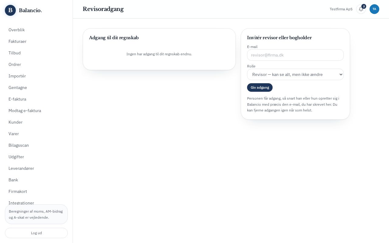 Skærmbillede: Revisor- og brugeradgang