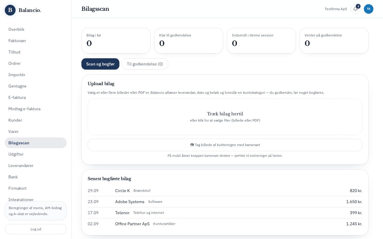 Skærmbillede: Bilagsscan med AI