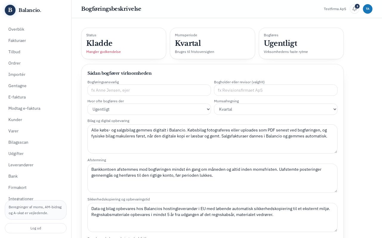 Skærmbillede: Bogføringsbeskrivelse