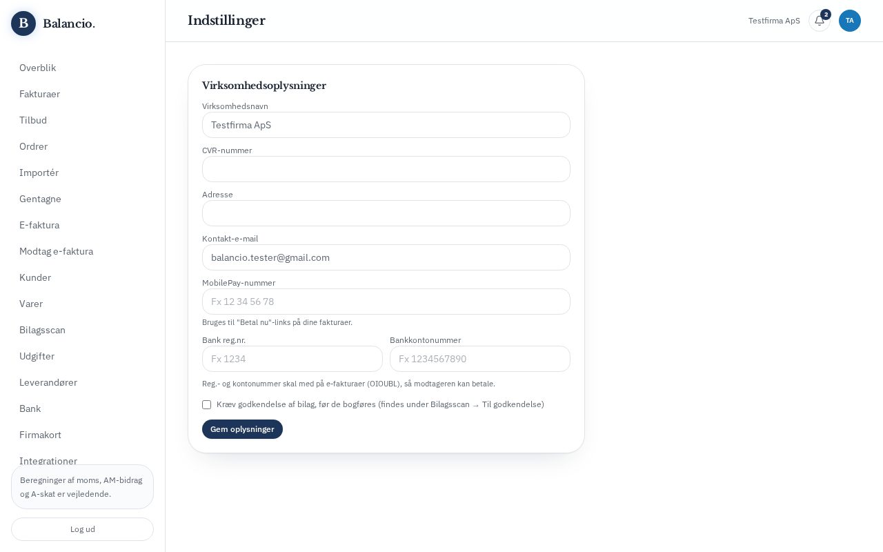 Skærmbillede: Indstillinger
