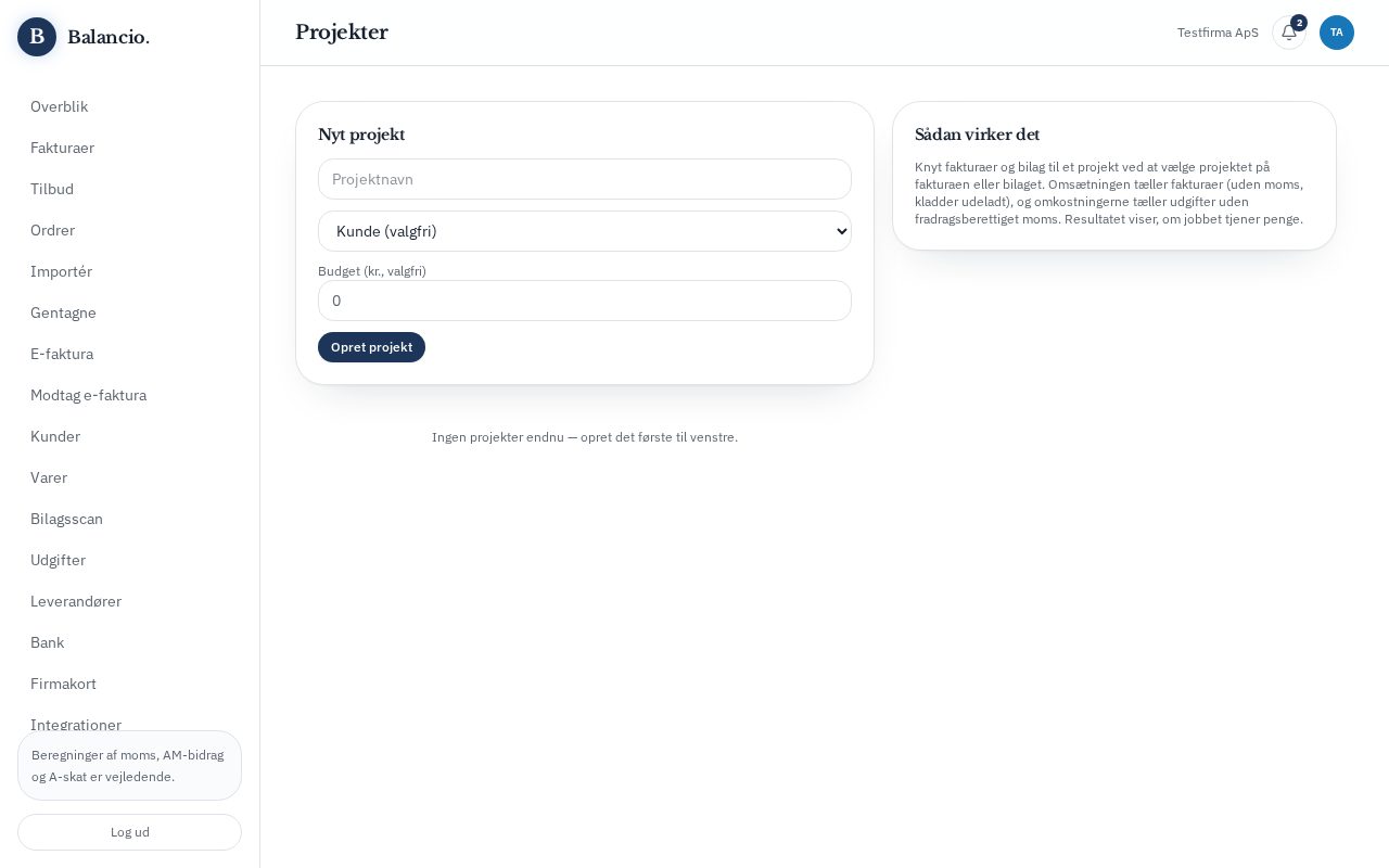 Skærmbillede: Projekter