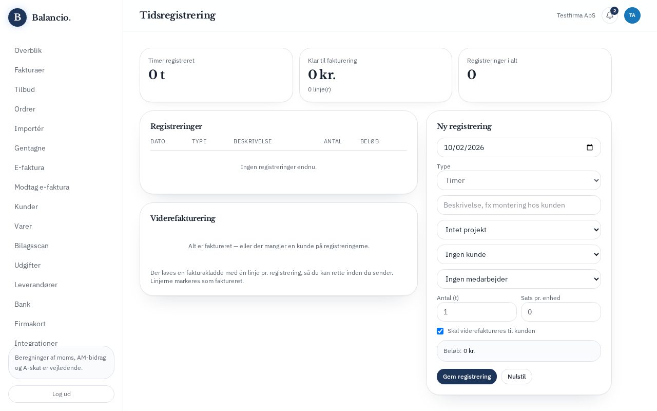 Skærmbillede: Tidsregistrering